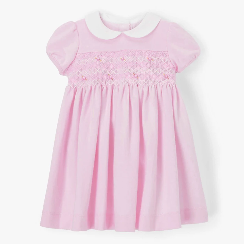 pink baby girls smocked dress cotton kids clothes cute print children boutiques dresses