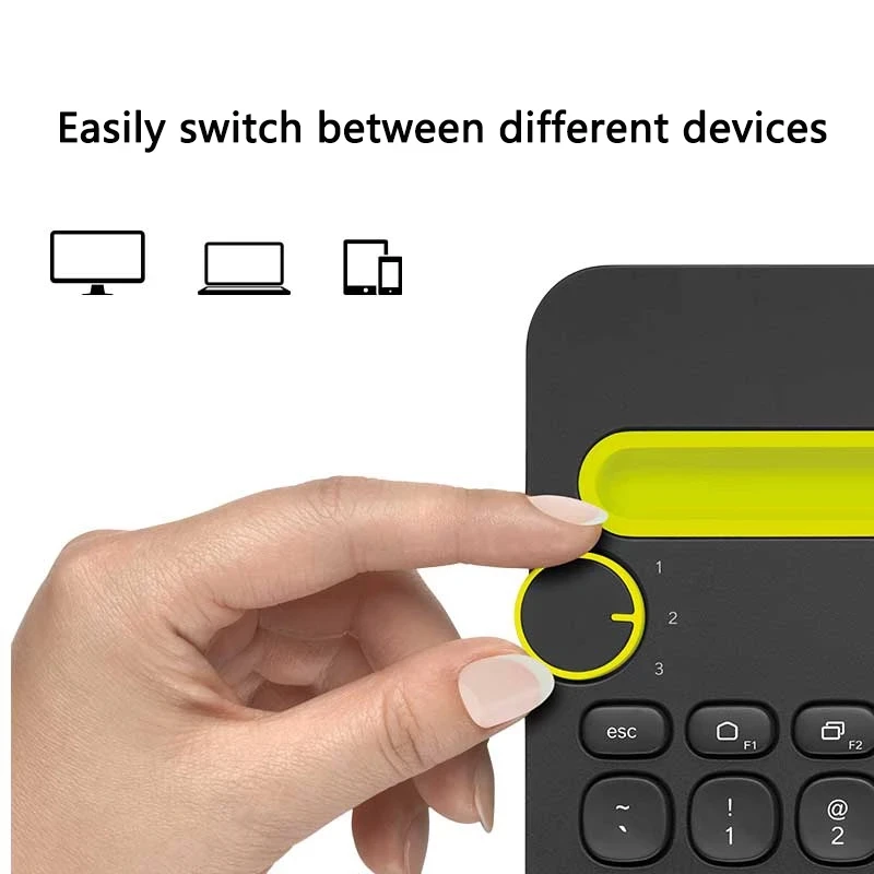 Logitech K480 Bluetooth wireless keyboard. Multi device keyboard with phone holder slot for Windows, Mac, OS, iOS, Android