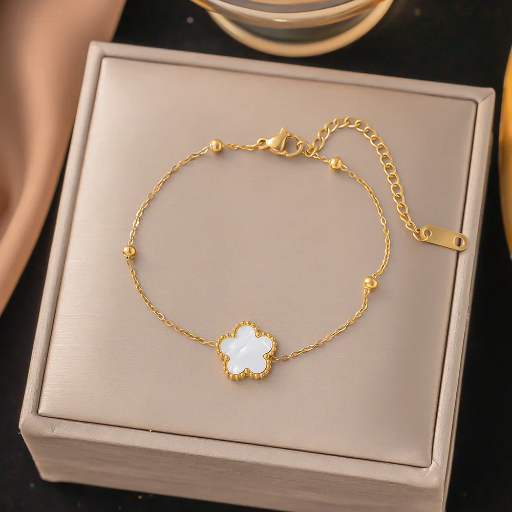 Simple And Luxurious Flower Bracelet Thin Bracelets Clamp Bead With Chain And Connectors New Double-Sided Intimate Jewellery