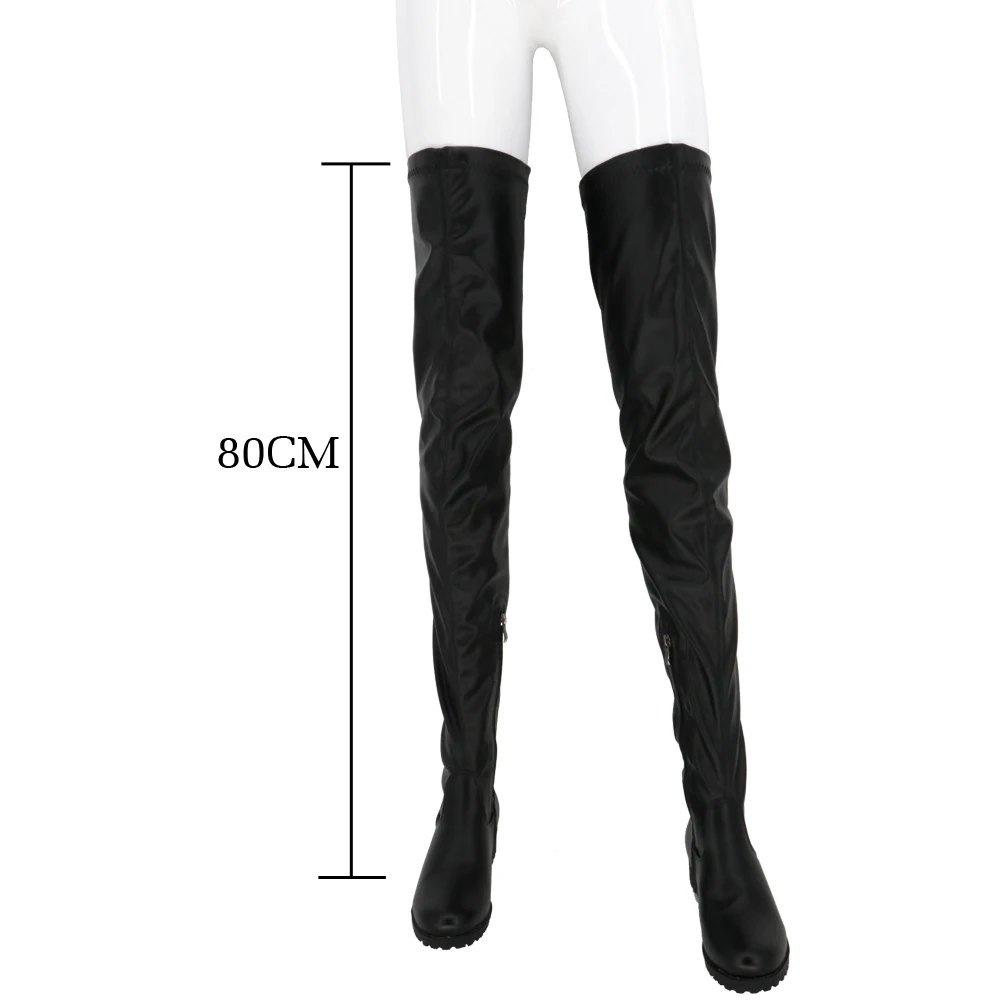 Superstarer/женские высокие сапоги выше колена из искусственной кожи на толстом каблуке; Цвет красный, черный