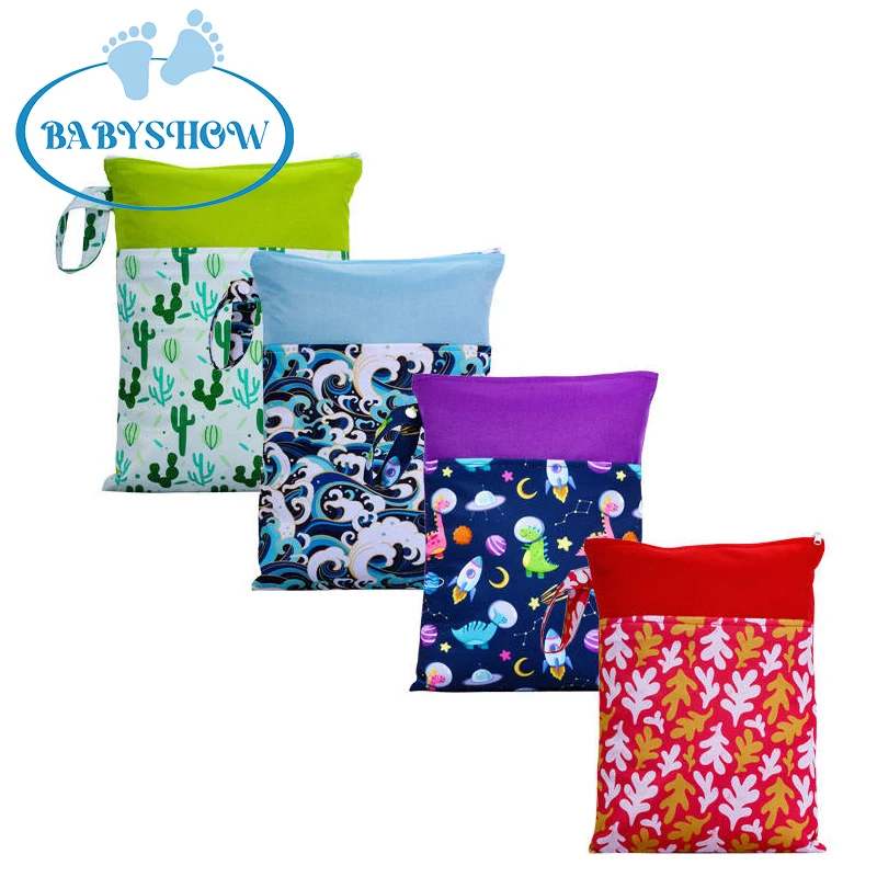 Double pocket waterproof PUL multi purpose bag with PUL handle washable diaper bag for baby cloth nappy diaper cover wet bag