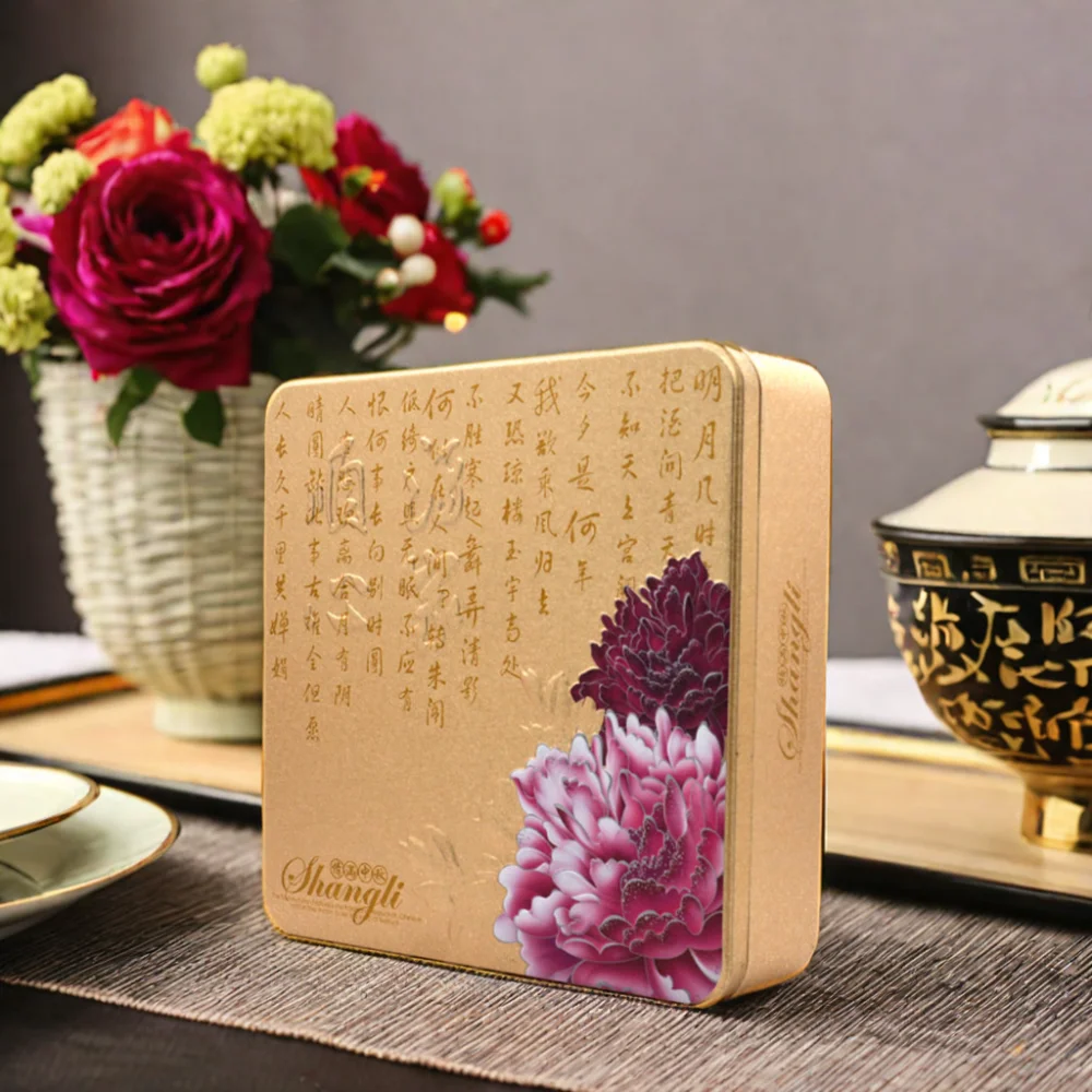 Customised Modern Blue & Gold Lacquer Carved Mooncake Gift Boxes Set Luxury Magnetic Packaging for Moon Cake Present Metal Boxes