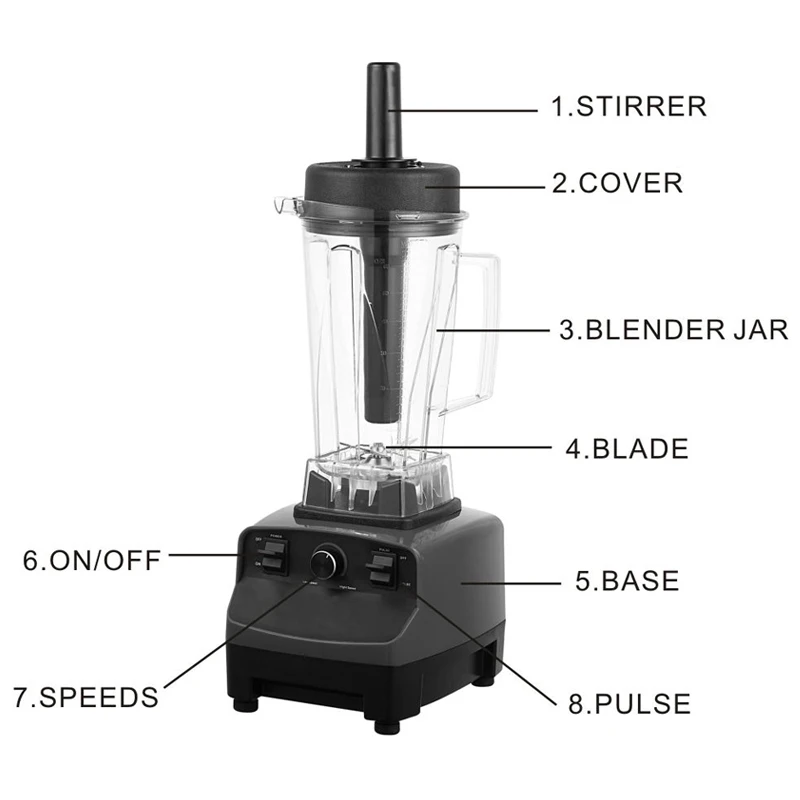 800W Home Appliances High Speed Blenders 2L PC unbreakable Jar Food Mixers System Kitchen Fruit Cutter Squeezer Silent Blender