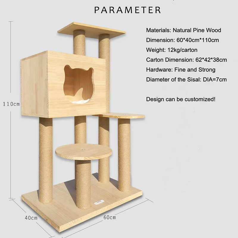 GMTPET Factory OEM Wholesale Simple Nordic Pine Wood Cat Climbing Frame Cat Jumping Platform Cat Tree Parts
