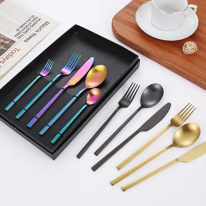 Роскошные элегантные титановые современные металлические серебряные вилочные ложки из нержавеющей стали набор столовых приборов для отелей и ресторанов