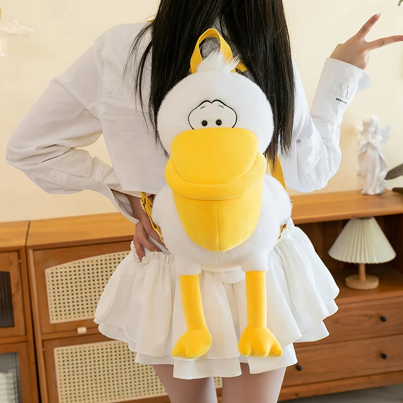 Unisex Creative Big Beak Pelican Plush Doll Cute Bird Stuffed Animal Backpack with PP Cotton Filling for Going out Decorations