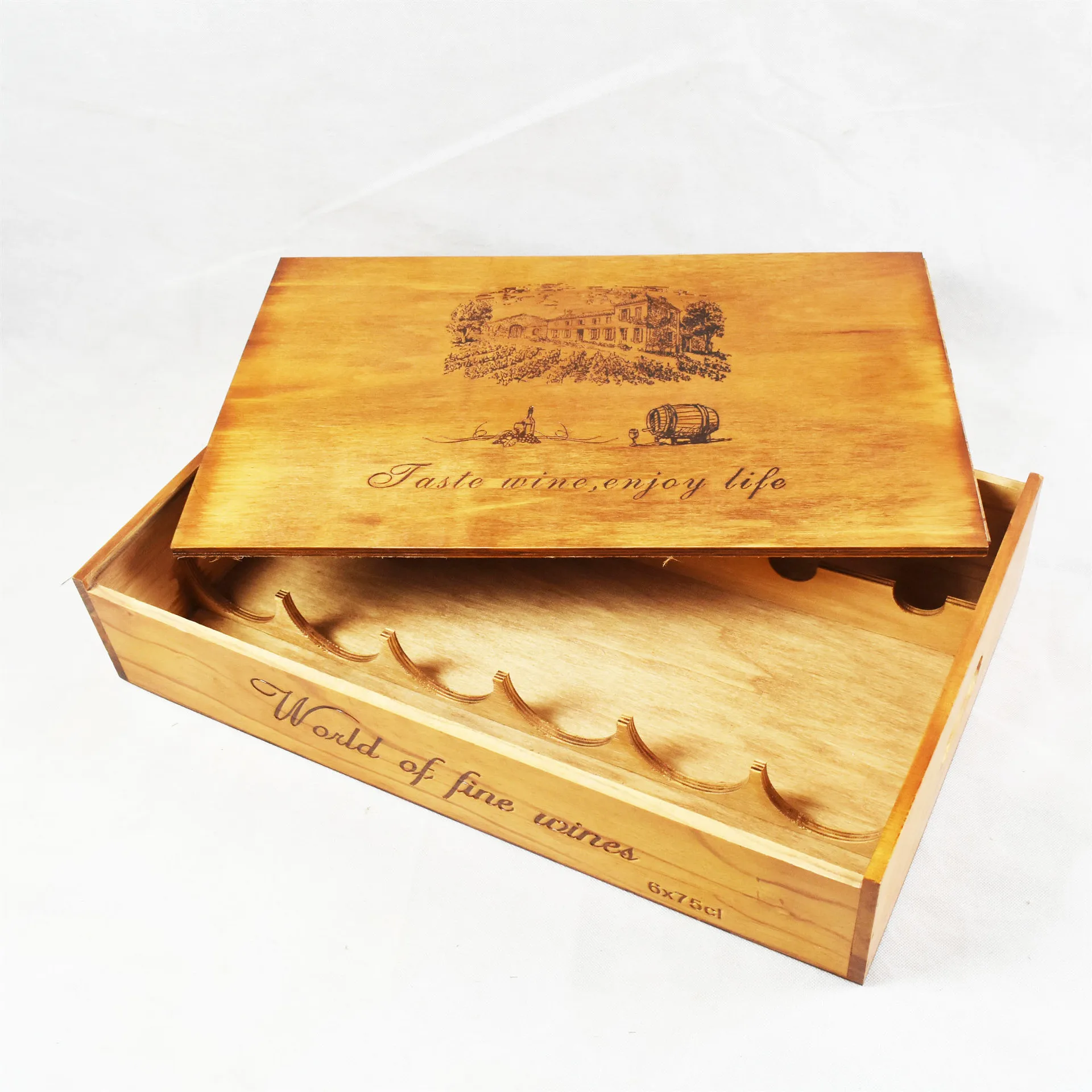 wholesale custom 6 bottle portable pine wood wine box with Rope Handle Travel wine Box Carrying Display Case