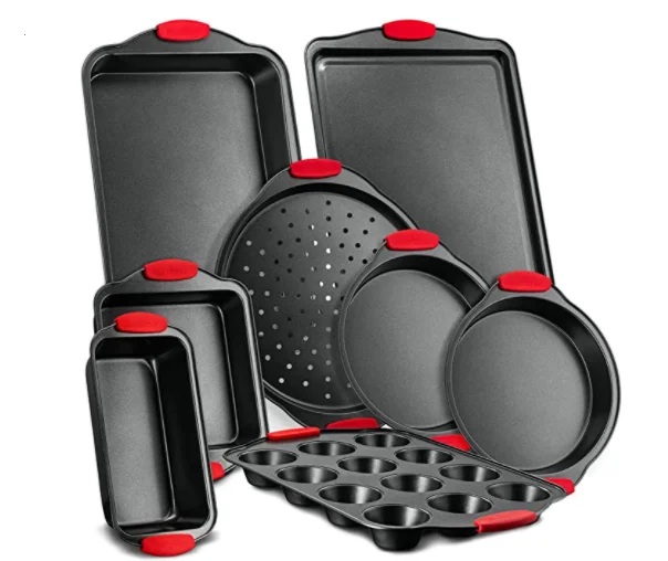 Non-stick Bakeware Set Baking Sheet Set Ceramic Copper Coating Cookie Sheet Set with Silicone Handles