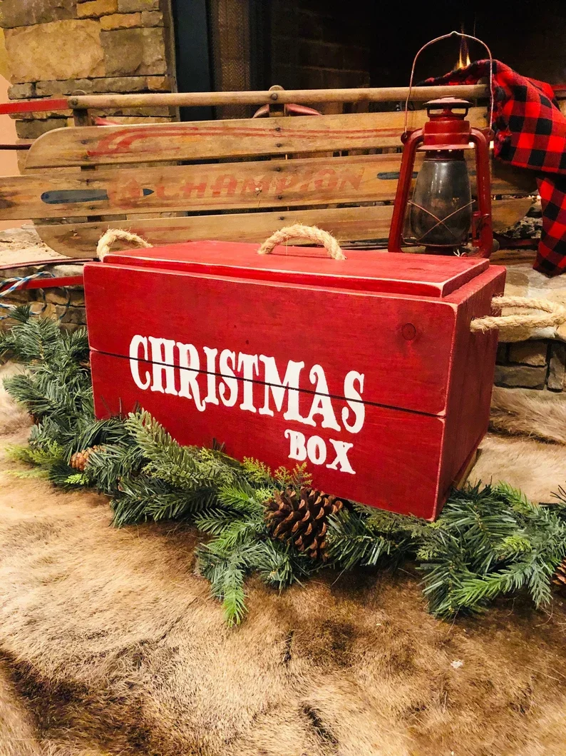 Procurement Festival Hot Sale Christmas Eve Gift Box Wood Vintage Box Rustic Wood Christmas Box with Lid