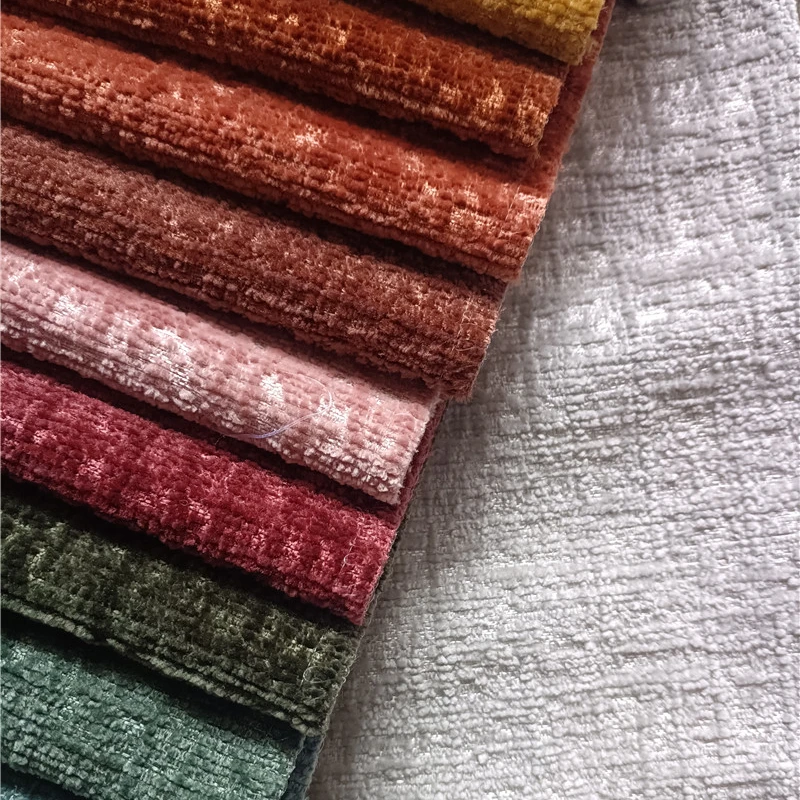 Woven type olive green burgundy pure polyester chenille  jacquard velvet upholstery fabric warm soft touch chenille fabric