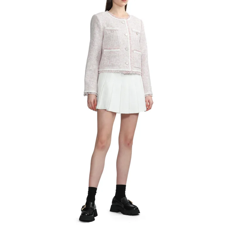 Wholesale New Arrivals Hot Selling Paris Design Elegan Tweed Blazer Top Pink Young Light Ladies Small Fragrance Jacket
