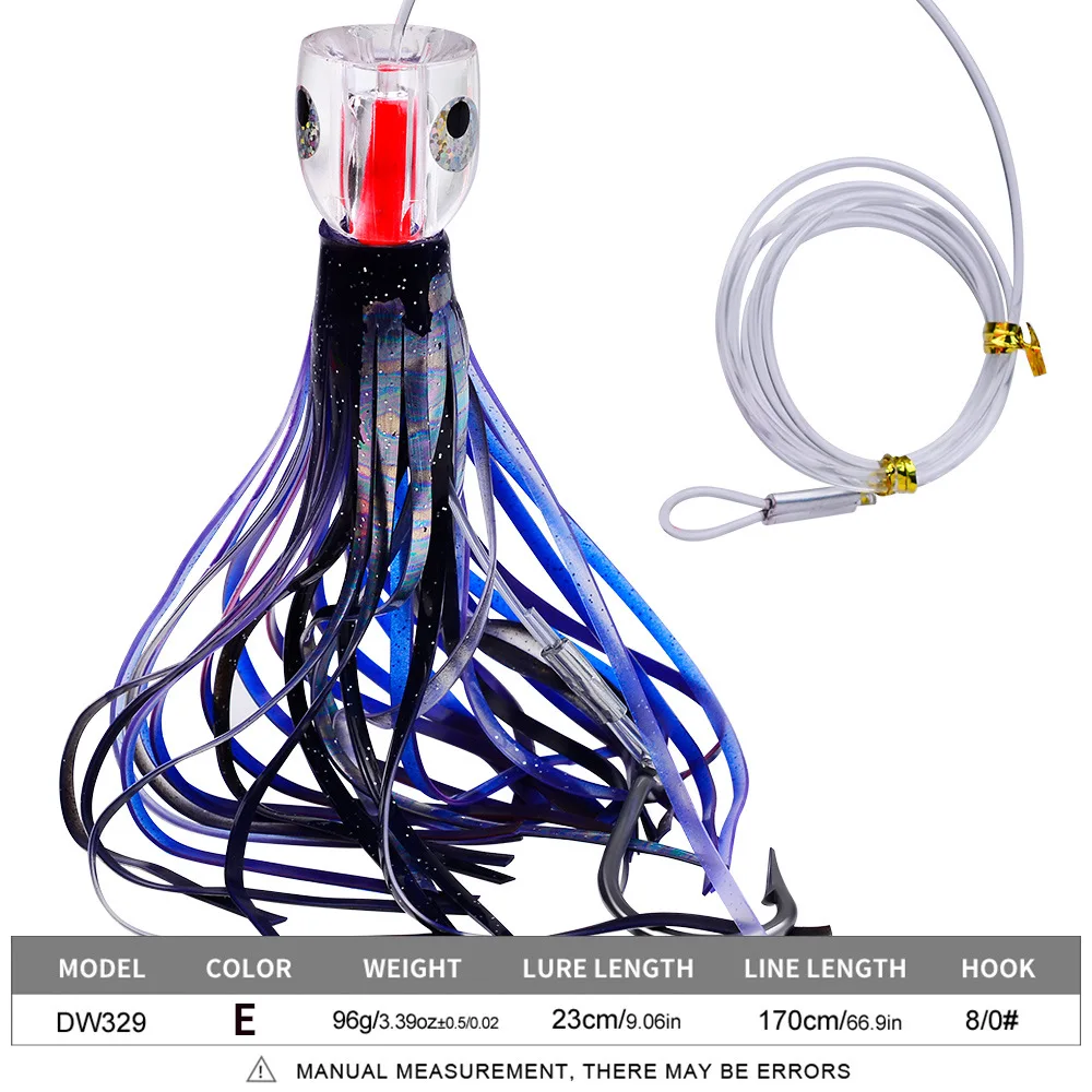 9Inch 3.34oz 6colors Acrylic head for Ocean with stainless steel hooks Trolling Hard Bait Trout Lures for Marlin Tuna Fishing