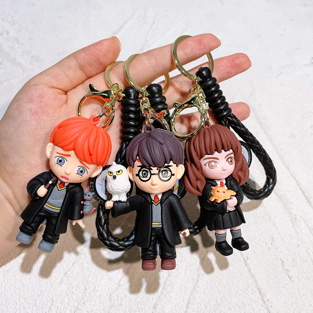 3D Anime Figure Harry Potte Key Ring Chain PVC KeyChain Potter Jewelry Animation accessory