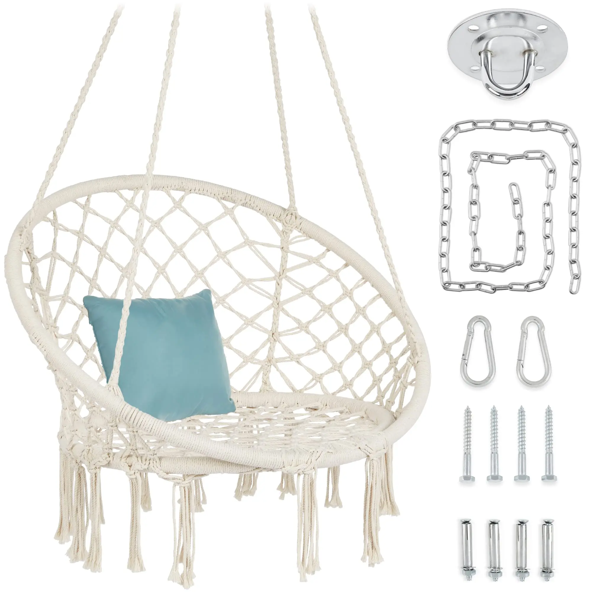 Outdoor Indoor Home Stay Woven Hanging Swing Chair With Stand  Basket Balcony Cradle Fringe Swing Hammock