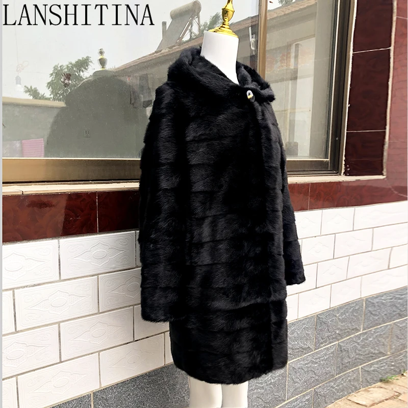 Fashion Women Black Long Luxury Full Pelt Warmer Women Real Mink Fur Coat for Winter