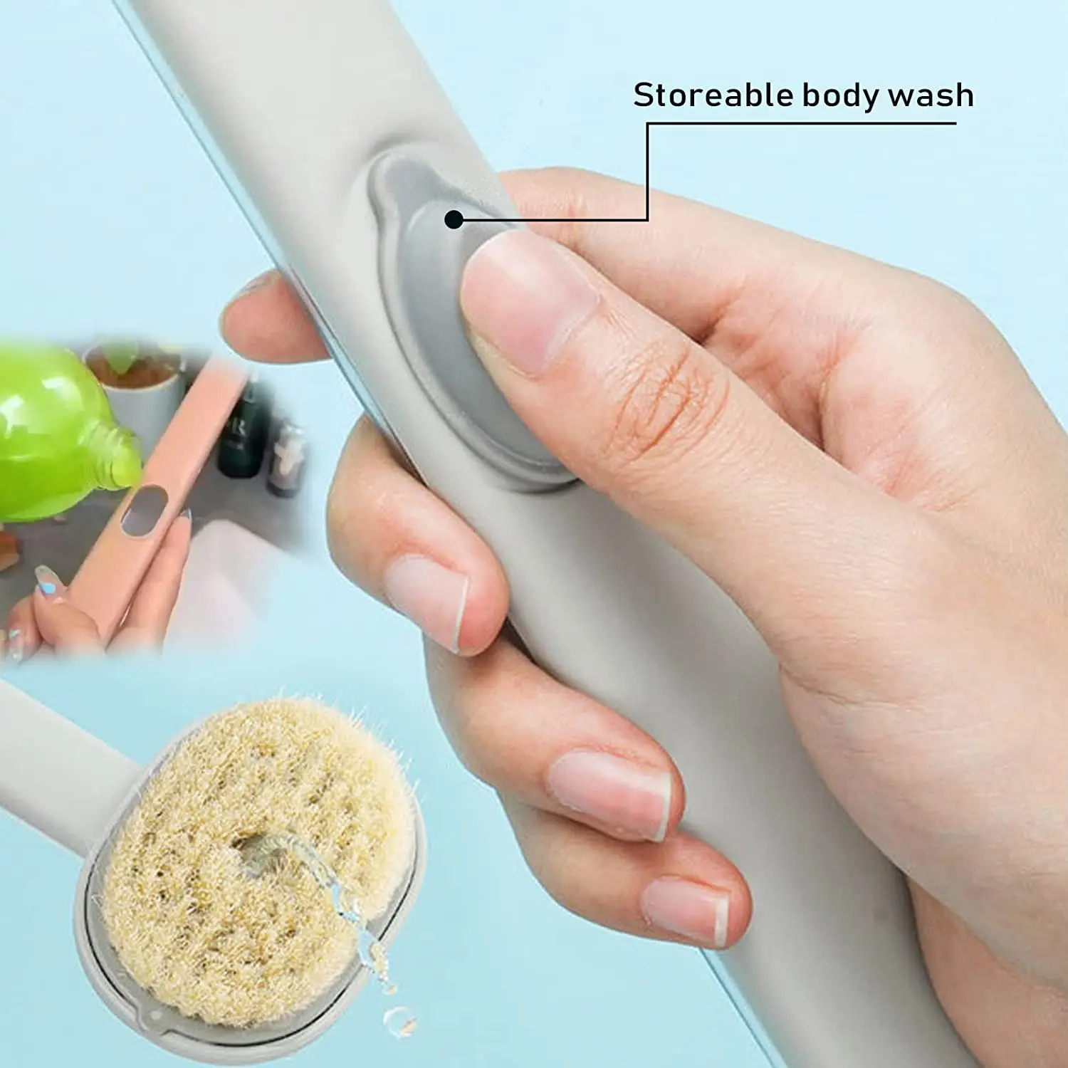 Long Handle Storable Body Wash Massage Back Cleaning Bath Brush