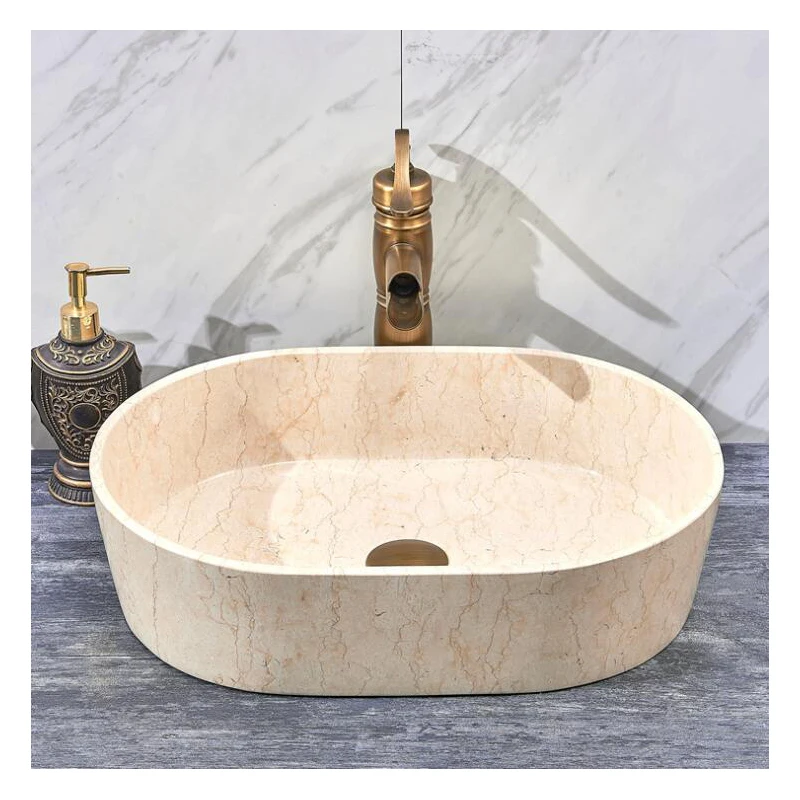 Galala beige marble oval sink bowls countertop vanity washing vessel lavatory