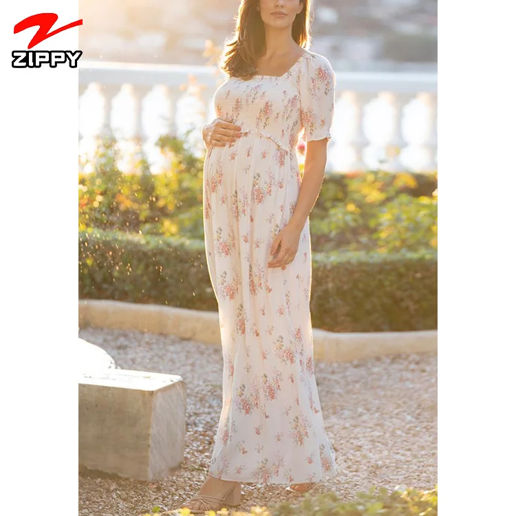 Women Breast Feeding Clothes Casual Maternity Clothing Dress Floor-Length Floral Comfy Breastfeeding Dress
