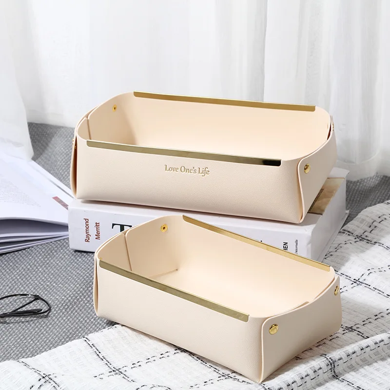 Custom Foldable Storage Bags Box Cosmetics Tray Organizer Luxury Leather Desktop Storage Basket Organizer for Home Decor