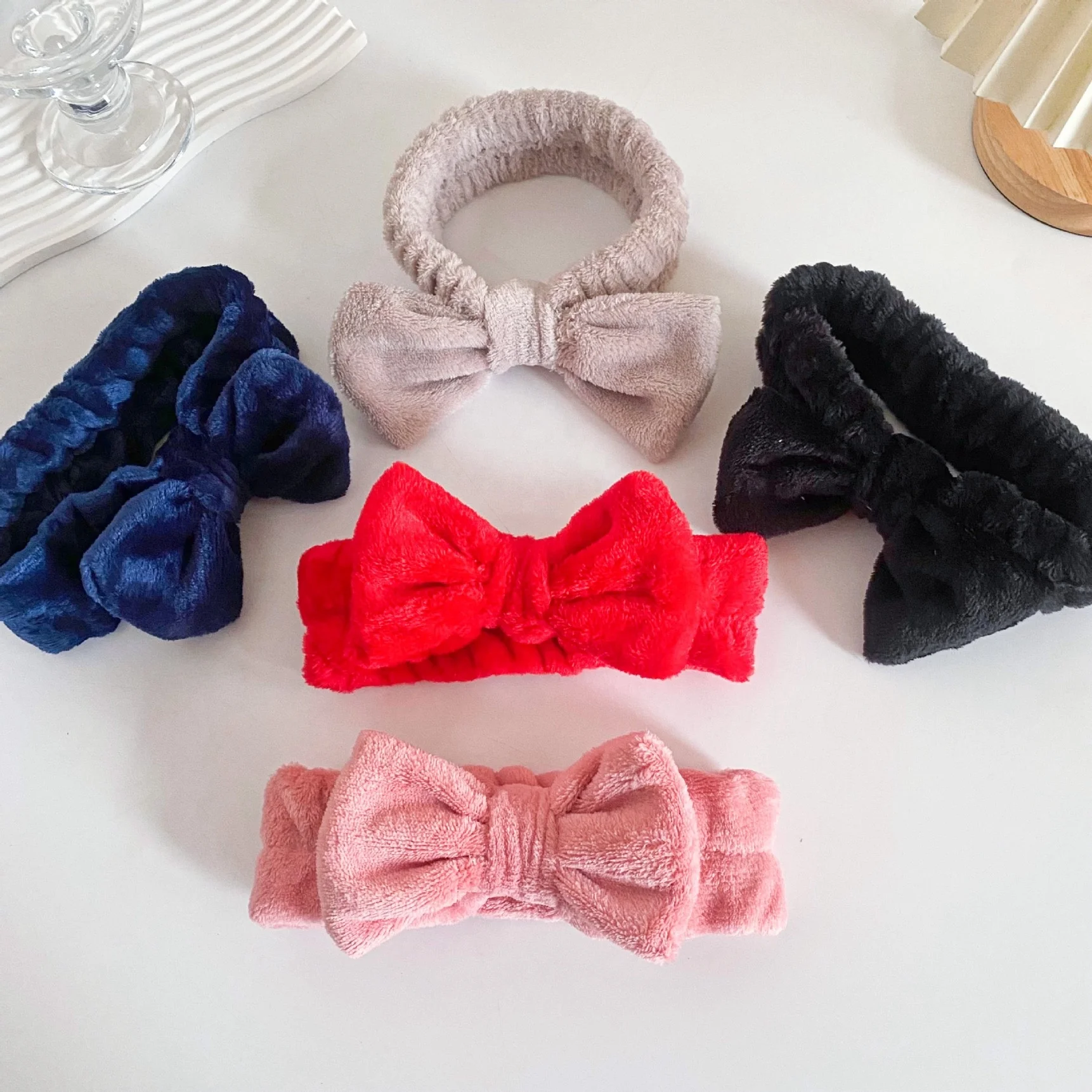 Wholesale Coral Velvet Elastic Face Wash Headband Skincare Makeup Band Bow Bath Spa Facial Headband For Women