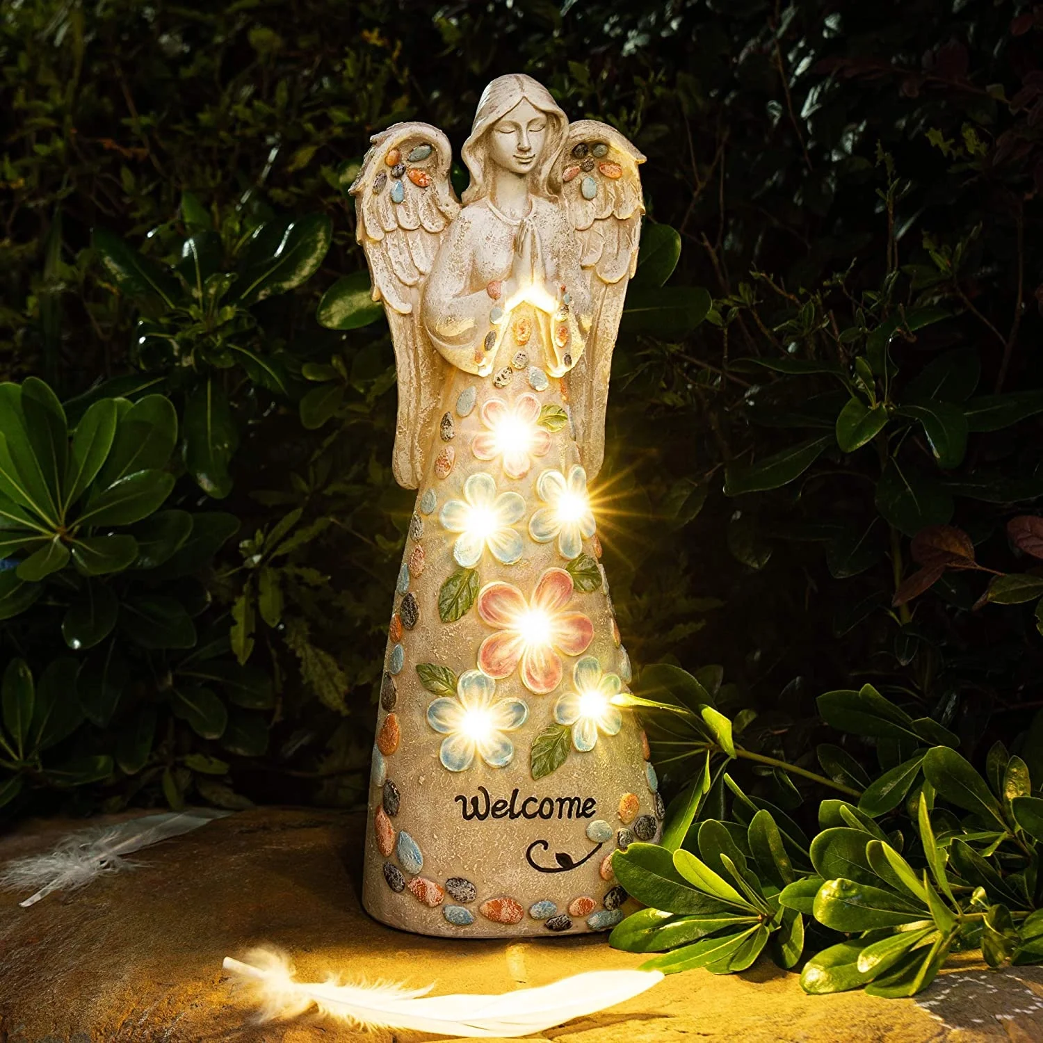 Solar Angel Outdoor Garden Statue Resin Solar Angel Garden Figurine Solar Praying Angel