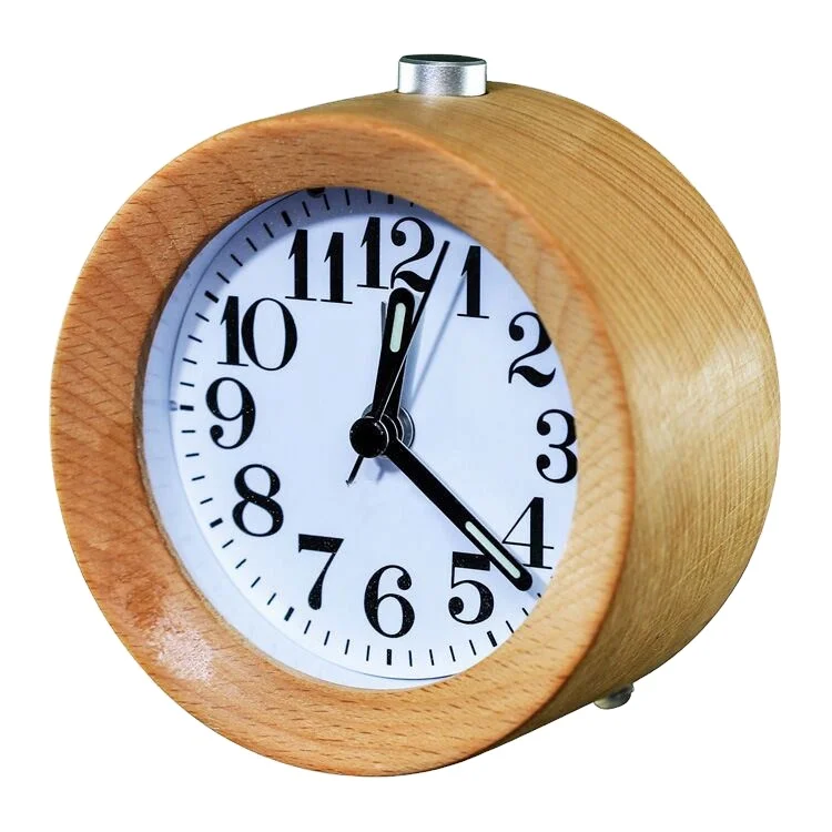 Bamboo Alarm Clock with Arabic Numerals Non-Ticking Silent Backlight Battery Operated Brown Bamboo Alarm Clock