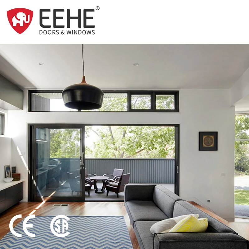 EEHE Exterior Double Soundproof Waterproof Sliding Door Aluminum Alloy 3 Panel Tempered Glass Sliding Doors