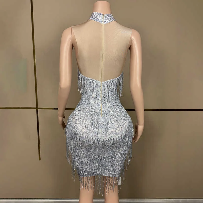 Women Summer Sexy Open Back Roaring V-Neck Great Gatsby Costume Evening Party Mini Dress Fringed Embellished dresses