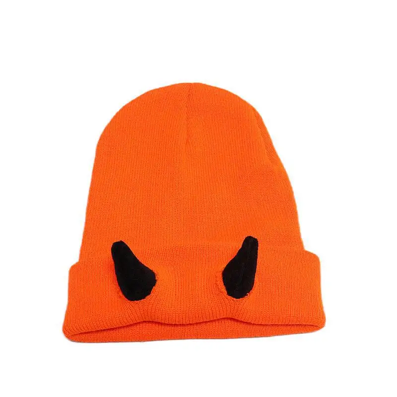 Personalized Halloween Devil Horn Beanie Little Funny Hip Hop Hat Wholesale Knit Warm Beanie for Men