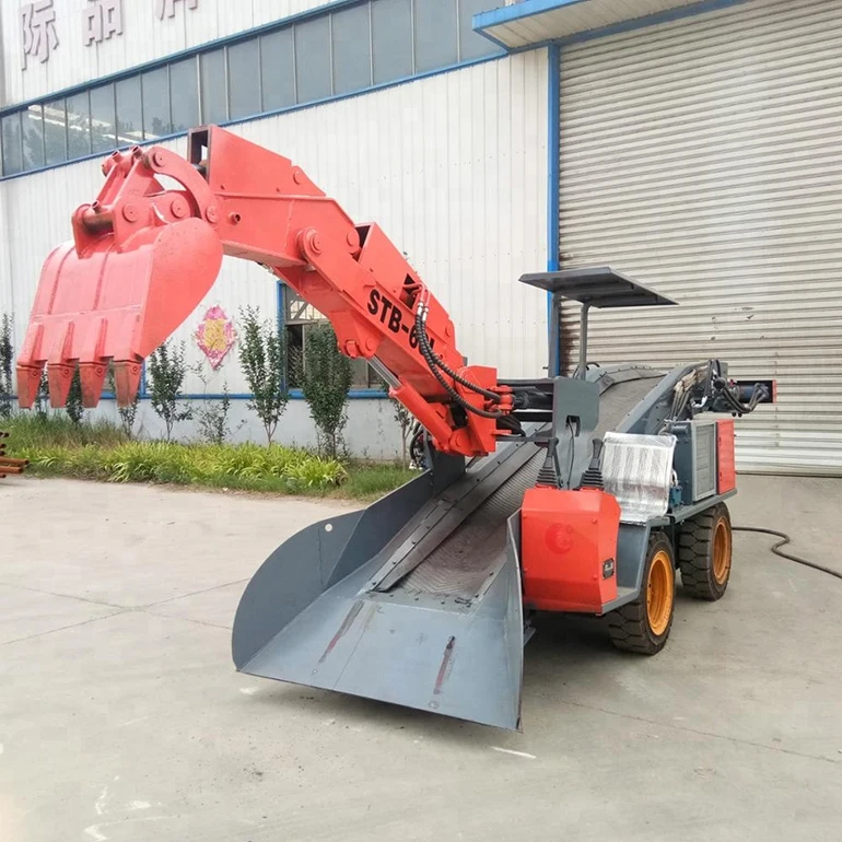 Hydraulic wheeled grilled conveyor slag machine mucking rock loader for tunnel