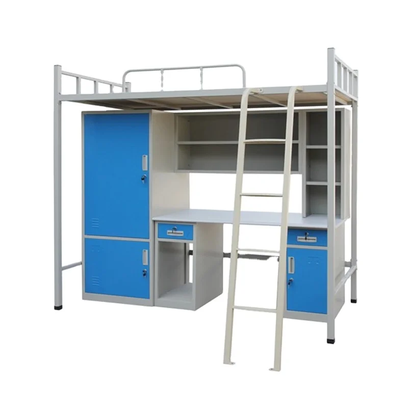 Metal Student dormitory bunk bed with locker and desk college bunk bed with desk wardrobe