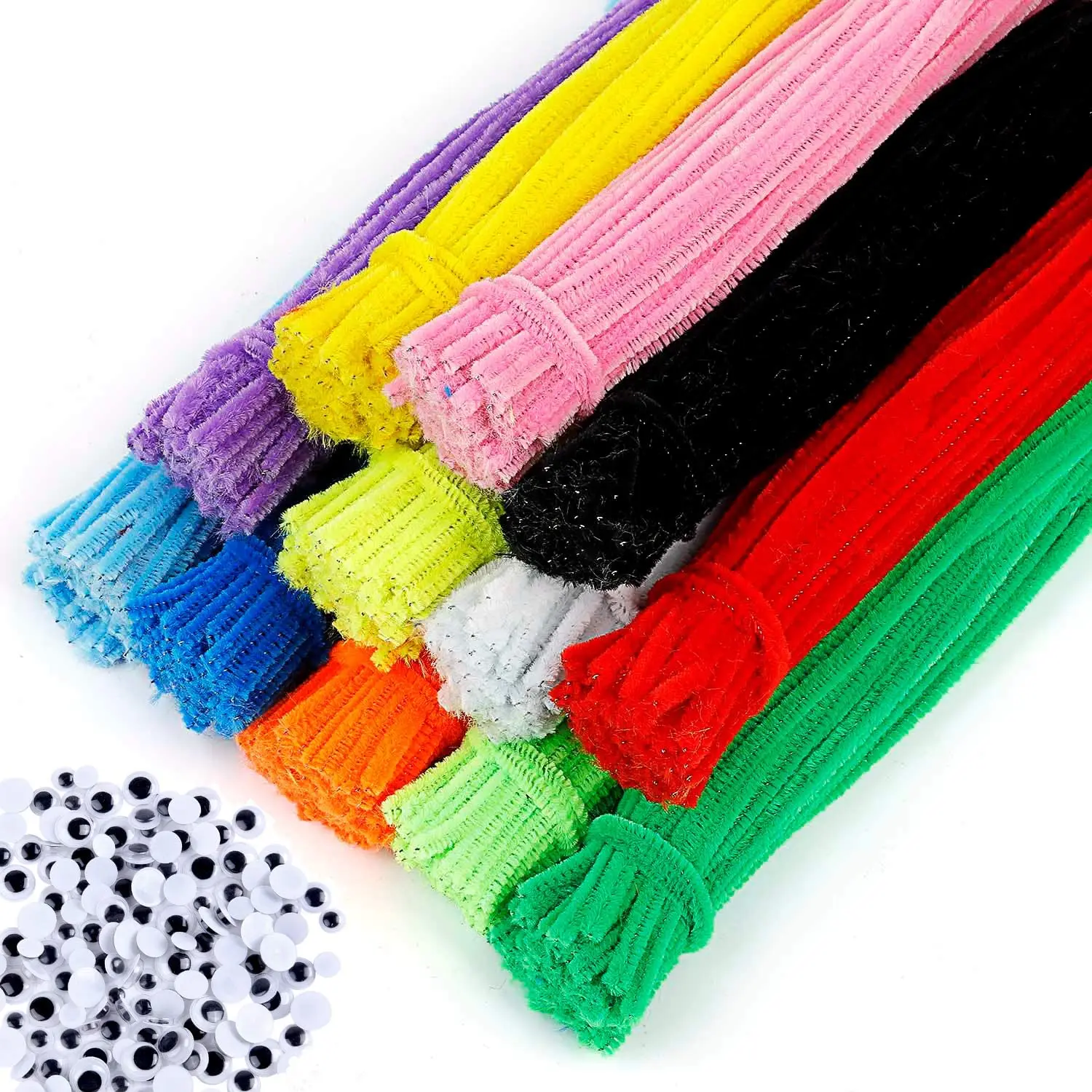 Pipe Cleaners 100 Piece 6mm Multicolour Chenille Stems Pipe Bump And 30 Piece 6mm Sticky Eye Decorations Craft Kit Set Toy
