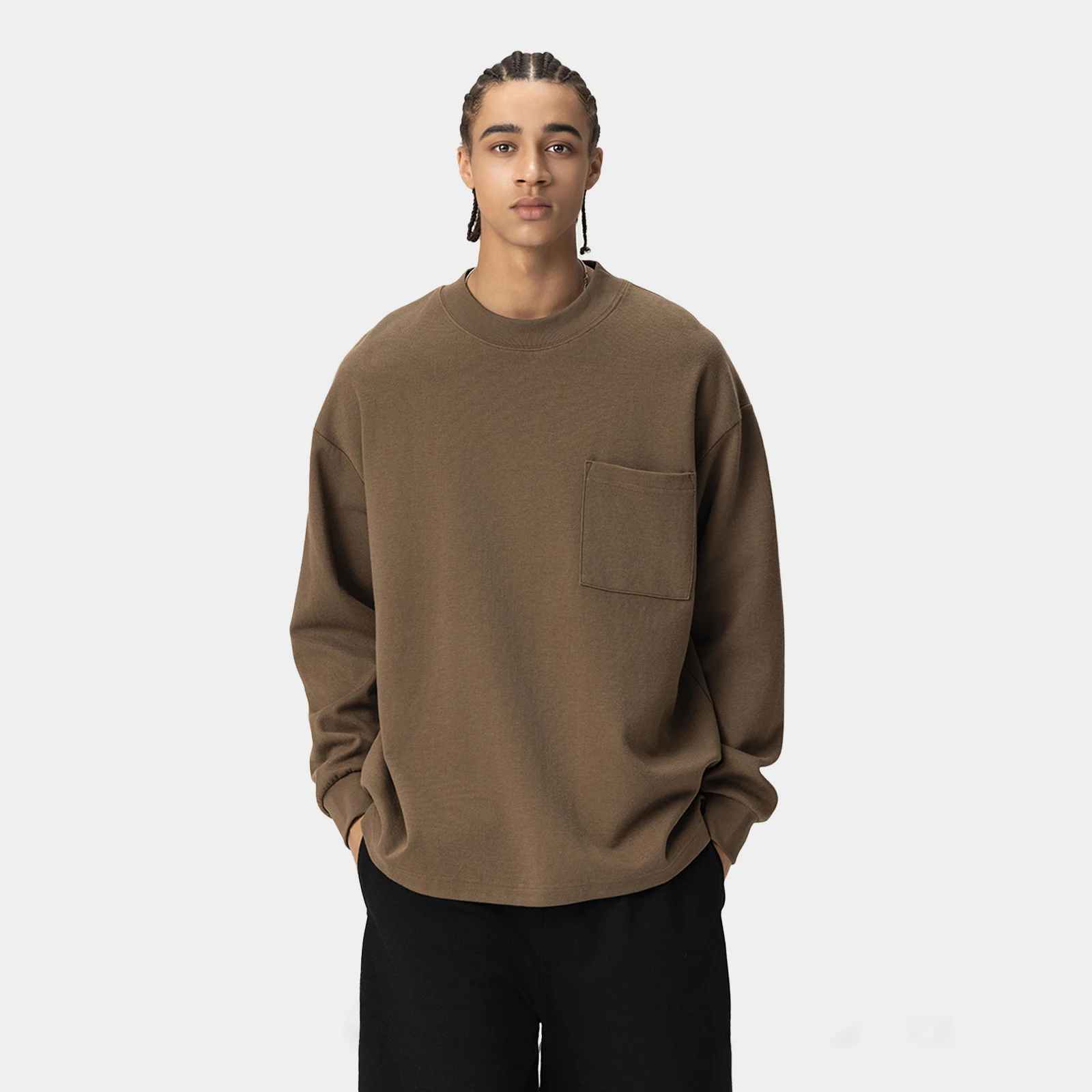 MTL2018 Guangzhou Clothing Manufacturer Custom Streetwear 300 Grams Cotton Blends Pocket T Shirts Long Sleeve T Shirts