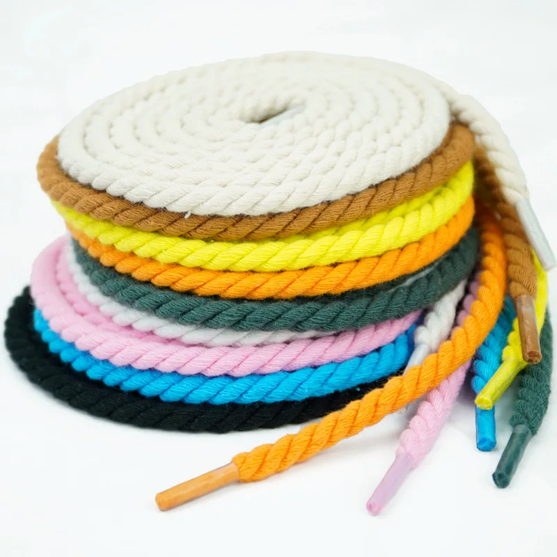 custom 100% nature color  2 strands 6mm Cotton Braid Shoelaces twist rope rope  shoe laces