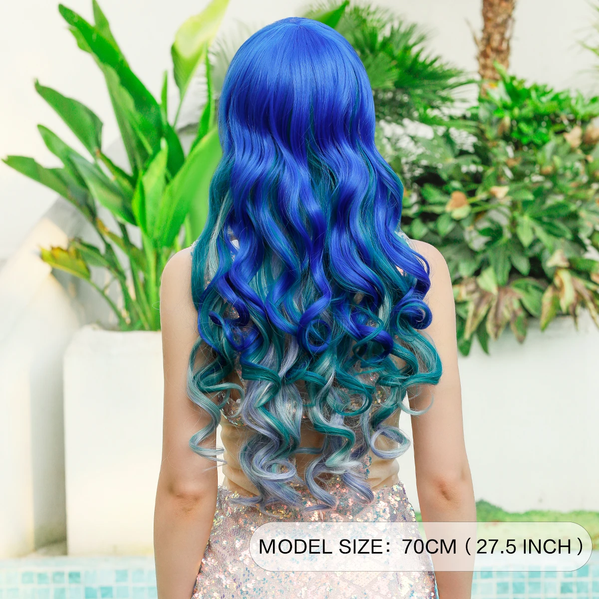 Long Wavy Costume Wigs Cosplay Little Mermaid Wig for Women Halloween Party Used Drag Queen Ariel Ombre Blue Purple Wig