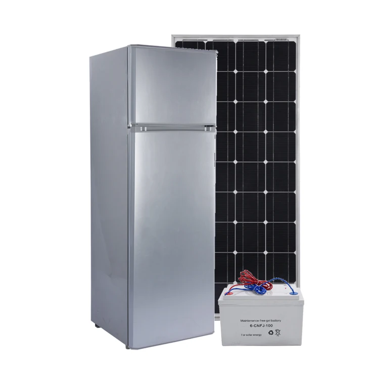 double door 24V DC 268 liter solar kit panel (600W) battery(250ah) top freezer refrigerators