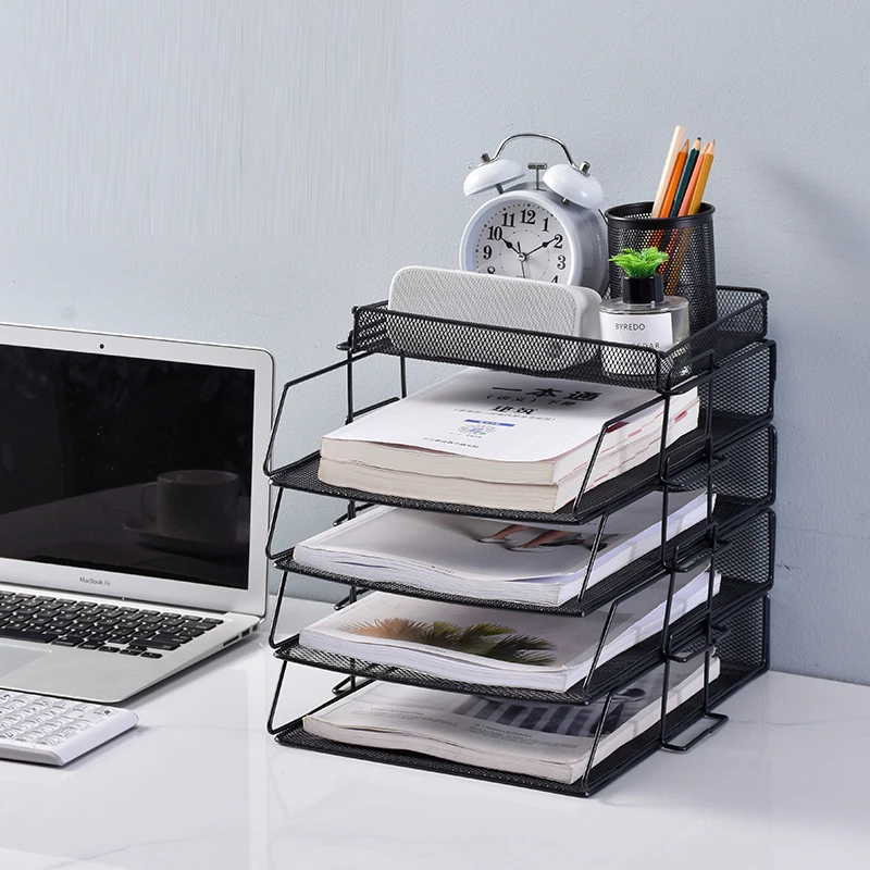 5 Tier Detachable Letter Trays Black Paper Organizers With Pen Holder Desk File Holder Organizer For Office