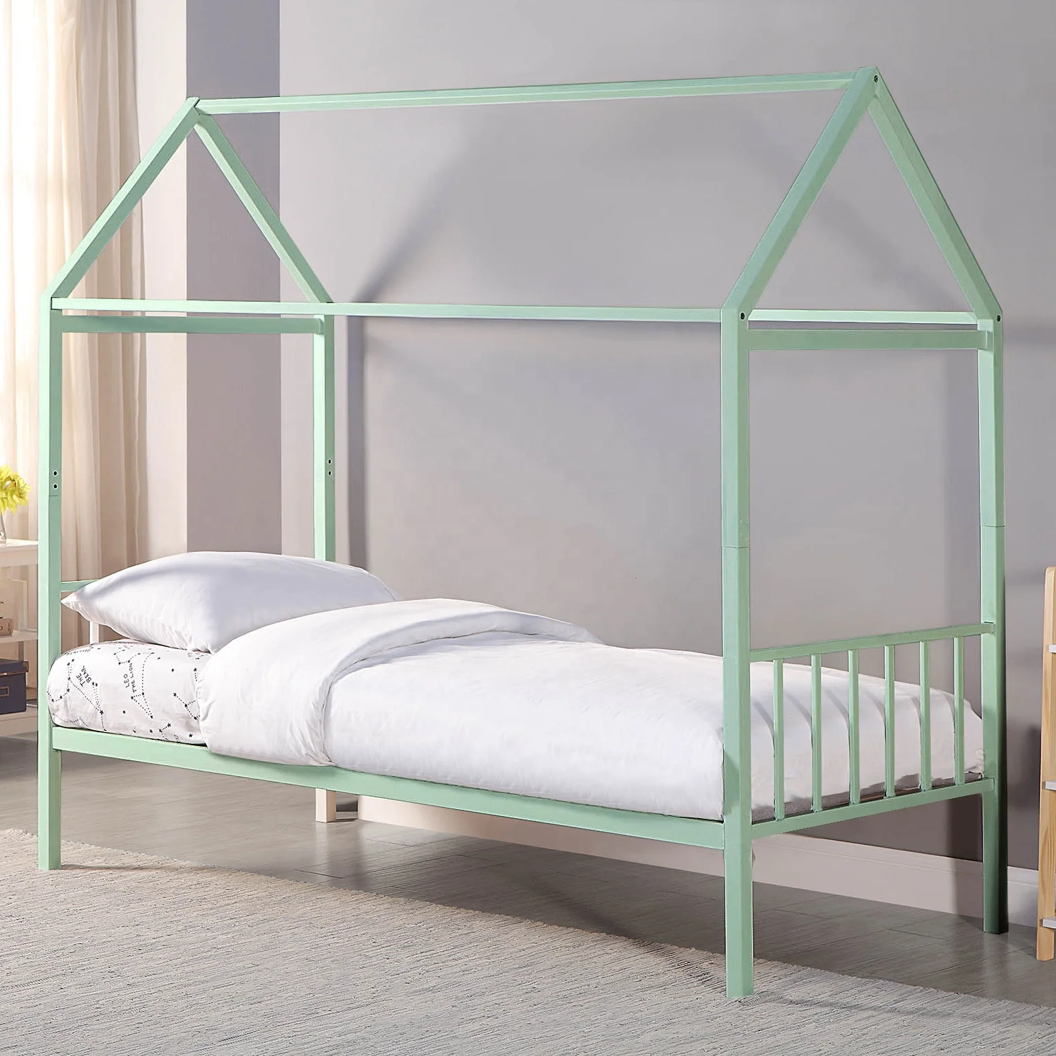 custom small iron single size house metal kid bed for children