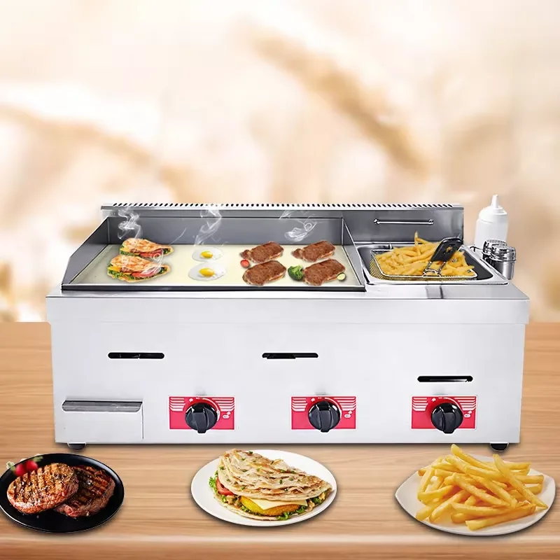 Hot sales Commercial Gas  Griddle  Stainless Steel Flat Plate  With Gas Fryer