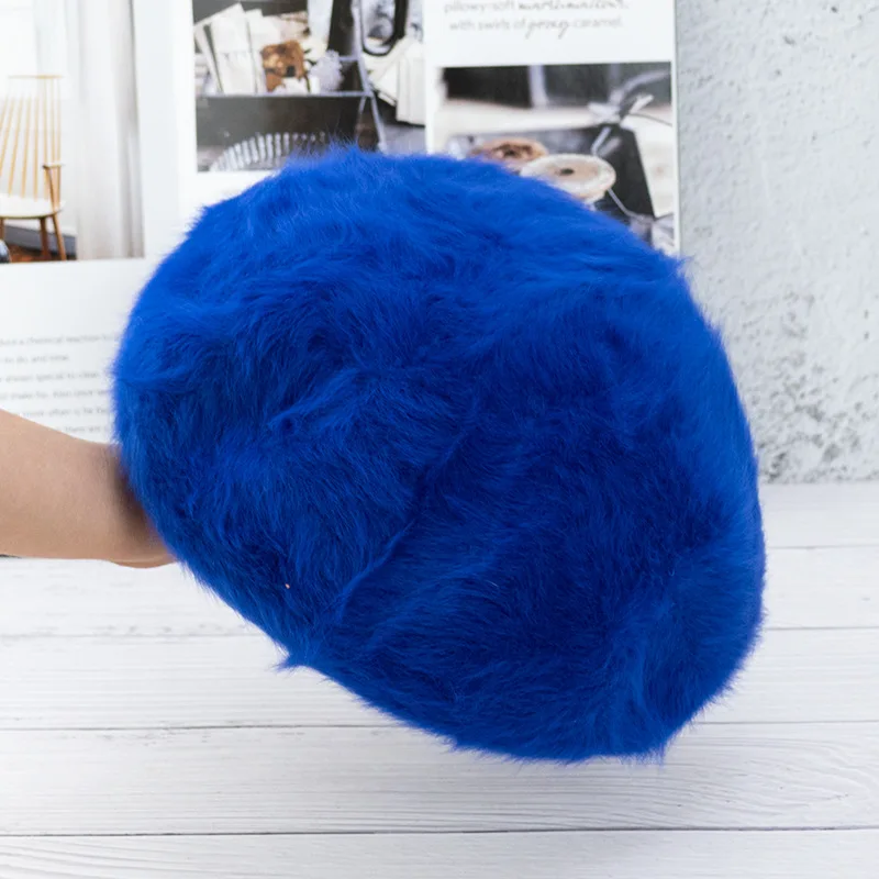 Winter Rabbit Hair Hat New Winter Solid Color Knitted Beret Cap Boina Thickened Warm Hats Elegant Beret Hat