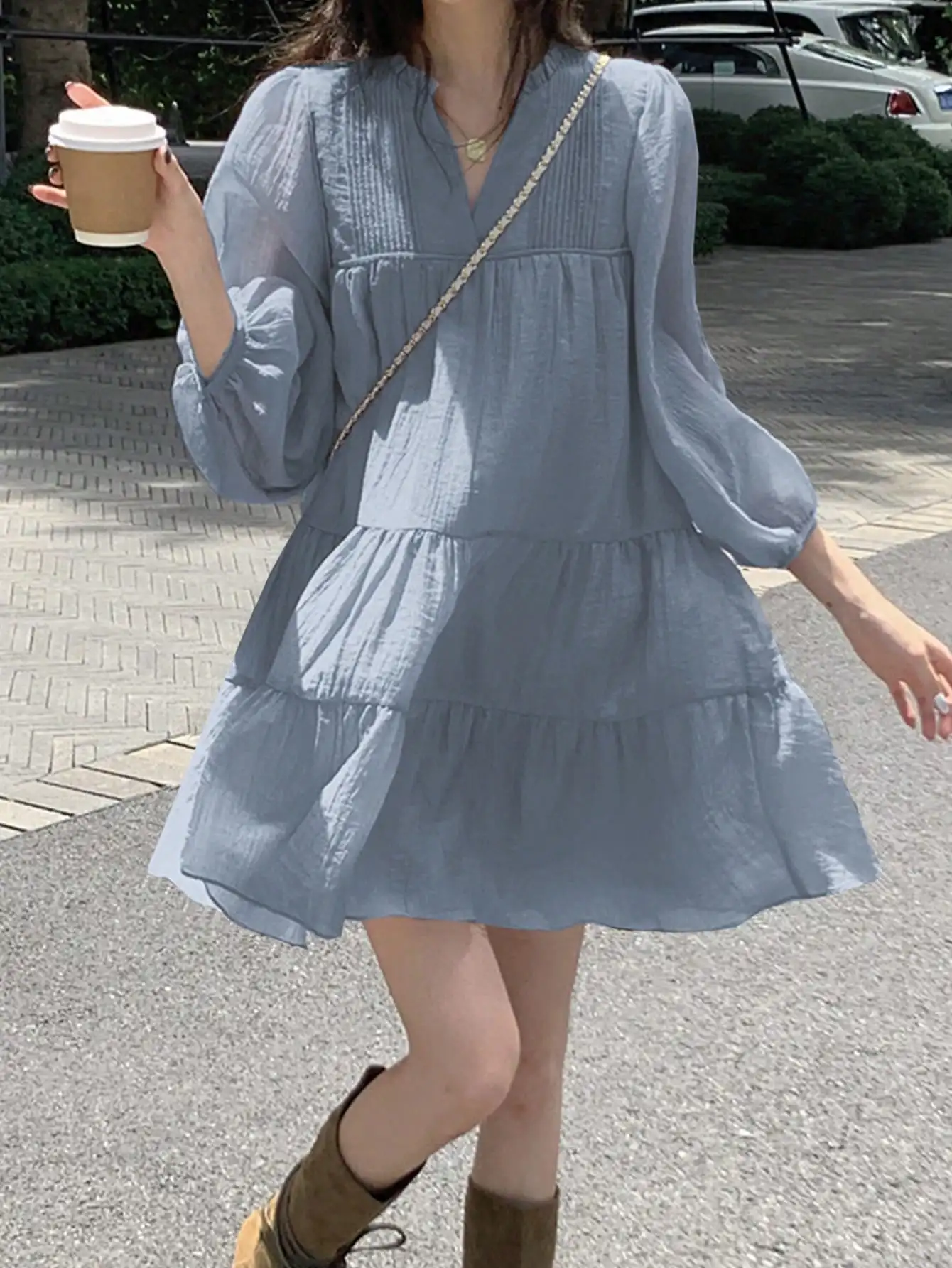 Women Cute Plain Sheer Double Layer Tiered Layer Dress Bubble Women Beautiful Transparent Organza Dress