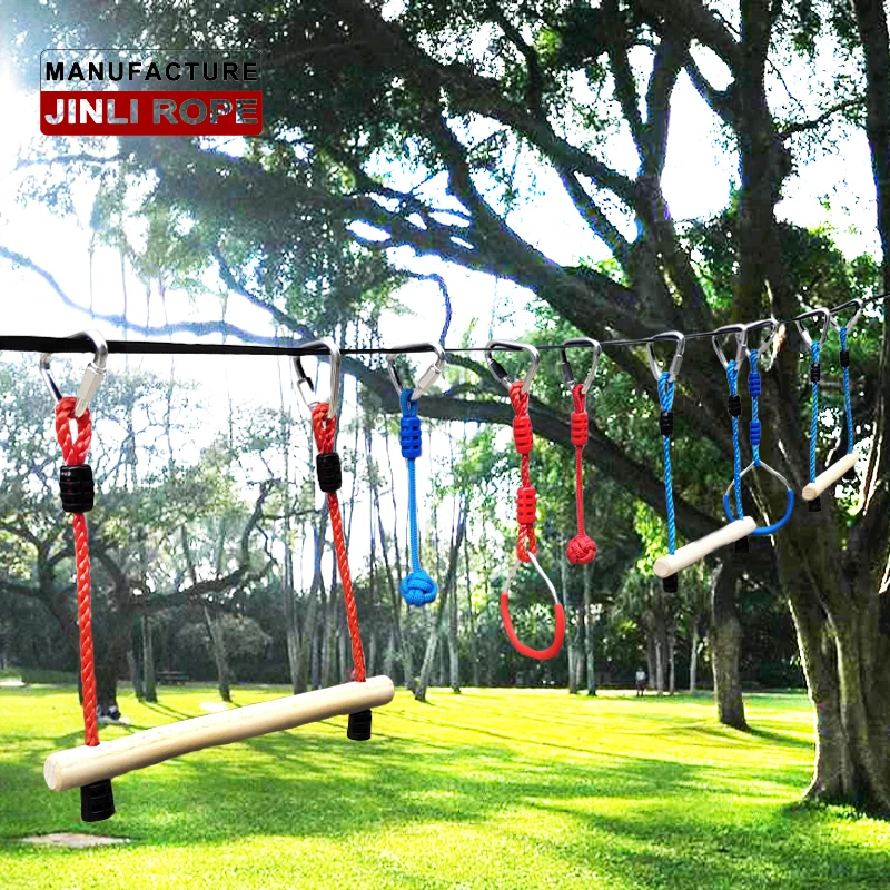 JinLi Outdoor Backyard Ninja Slackline Obstacle Course Line with Obstacles, Adjustable Buckles and Tree Protectors