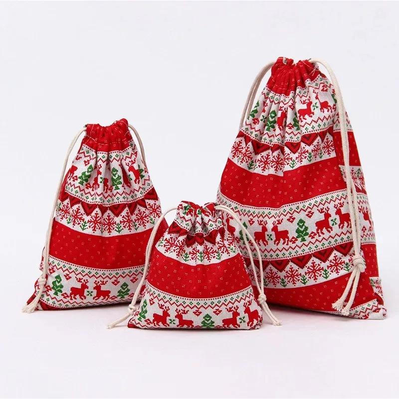100% Cotton Drawstring Bag Santa Sacks Wholesale Christmas Fabric
