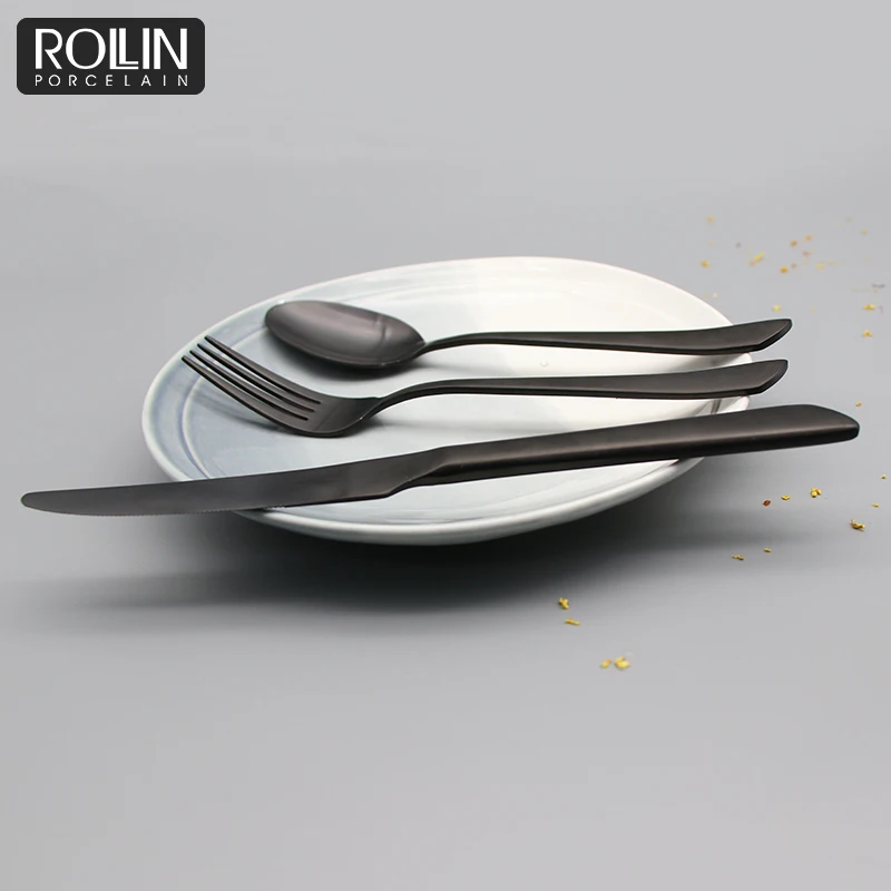 Matt Black Cutlery Set Mental Tableware Set Fork Spoon Knife Matt Black Flatware cutlery set stainless