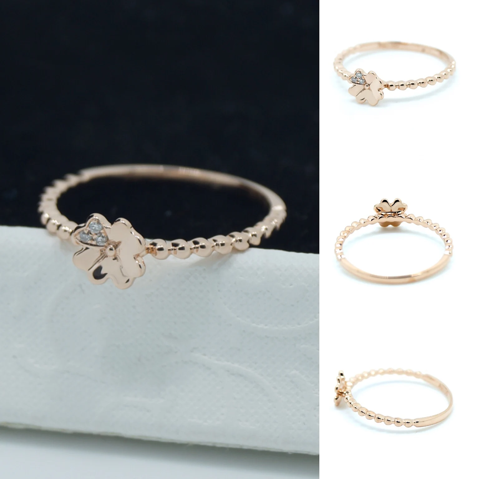 
DSC03909 Clover Design 18K Yellow Gold Ring Women Real Solid Gold Rings Jewelry Wedding Rings Gold 18k 