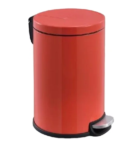 China Manufacture Portable Stainless Steel Metal Powder Coating Red Durable Indoor 30L Round Pedal Waste Bin