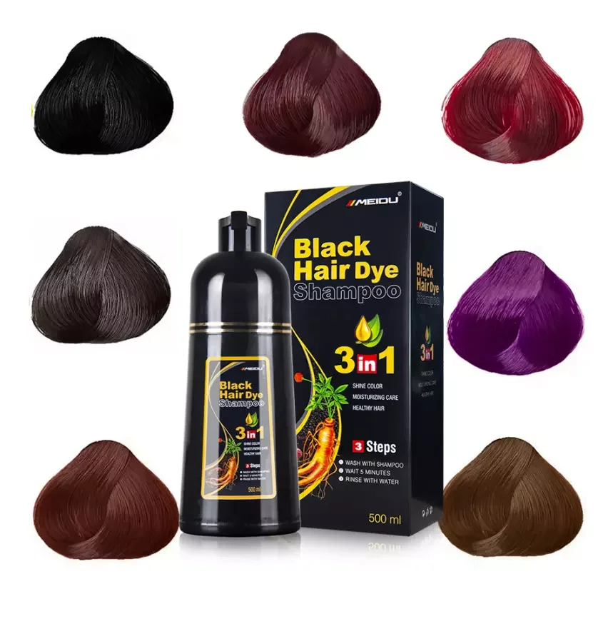 private label 500ml MEIDU hair color shampoo cover grey hair fashion ammonia free magic herbal dark brown hair dye shampoo