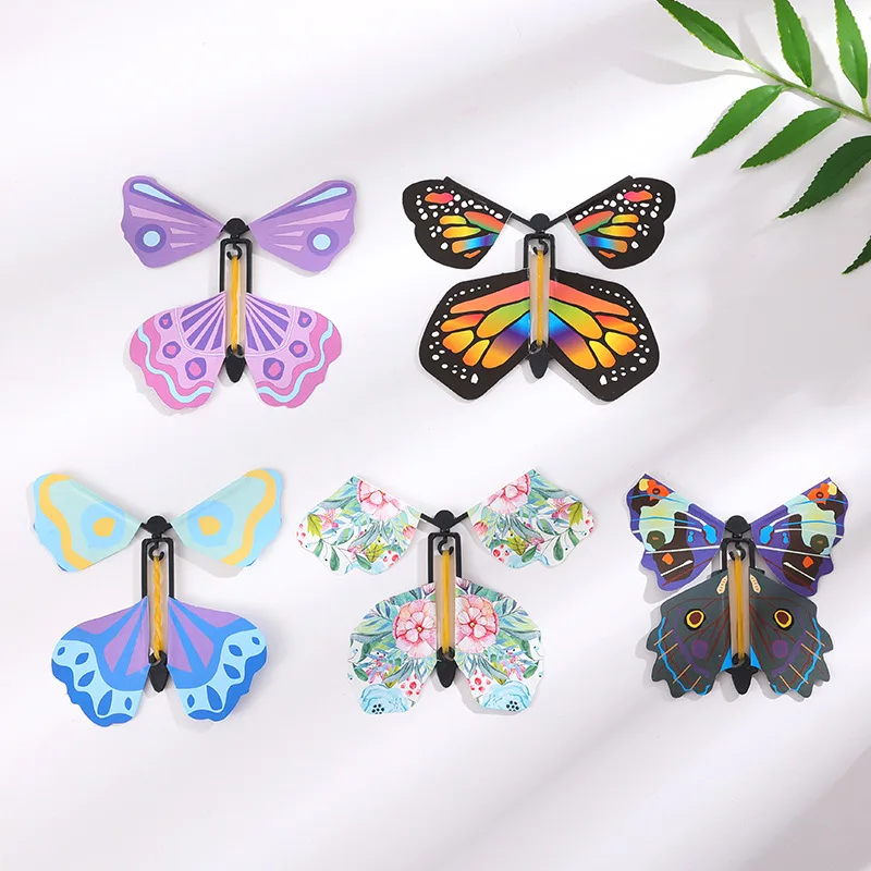 Magic Flyer Flying Butterfly Toys Magic Flying Butterfly Gift Box Wind Up Fairy Butterfly Book Romantic Rubber Band Powered Toys