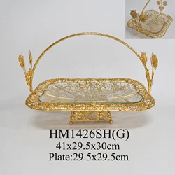 Wholesaler decorative metal silver gold plated glass fruit basket cake stand for wedding party