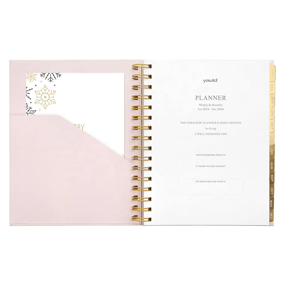 Customizable Luxury Gold Foil Decorative ECO Friendly Hardback Pocket Journals 2024 Planners Note books
